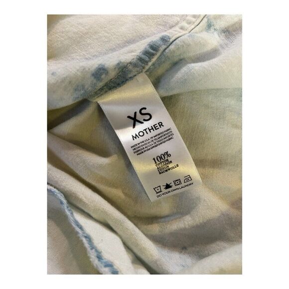 Mother Denim Double Foxy XS Button Down Shirt Clouds Blue Tie Dye Distressed - Picture 8 of 10